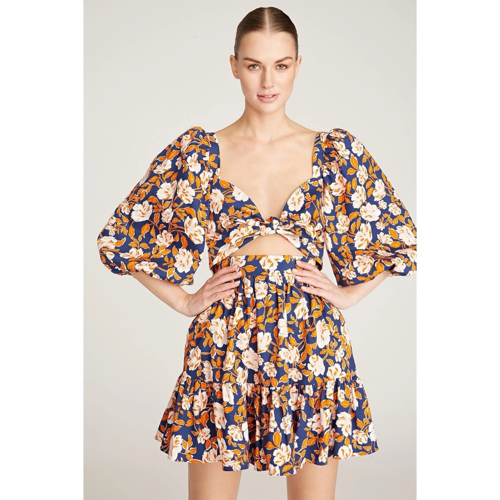 AMUR || Medina Floral Print Mini‎ Dress Keyhole Ruffle 0 NWT